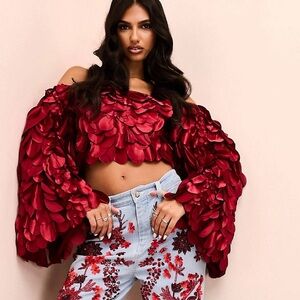 Cranberry 3D Floral Cropped Blouse